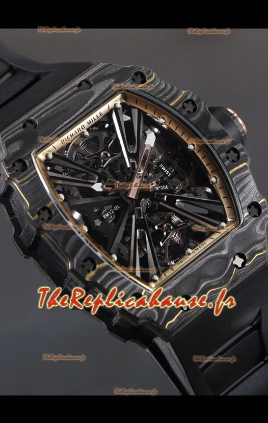 Réplique Montre Richard Mille RM12-01 Boîtier en fibre de carbone Mouvement Tourbillon Authentique Miroir 1:1