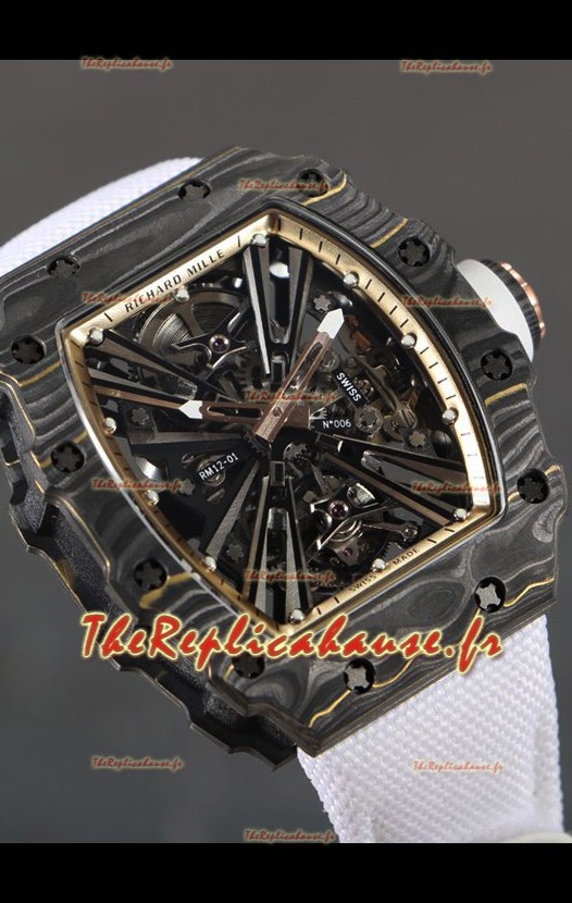 Réplique de montre Richard Mille RM12-01 Boîtier en fibre de carbone avec véritable Mouvement Tourbillon Miroir 1:1