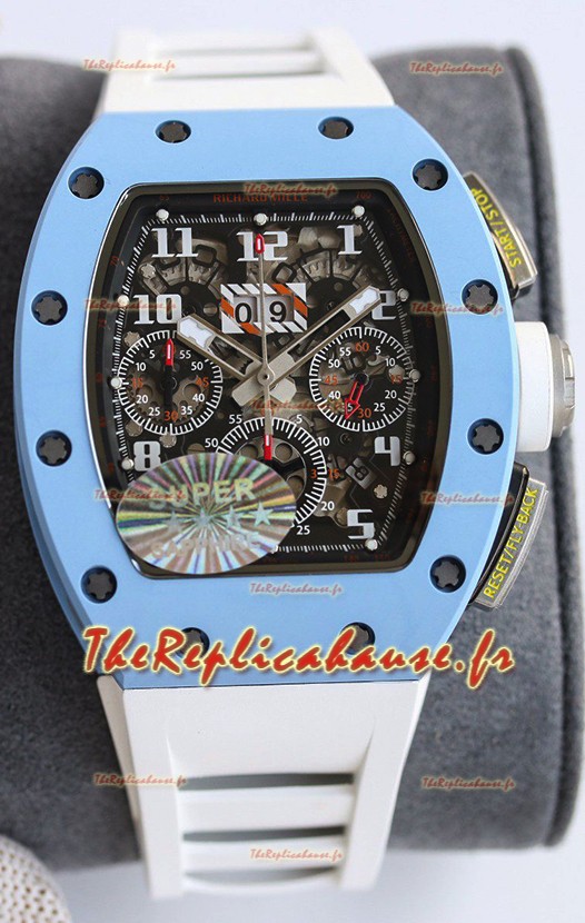 Richard Mille RM011 Cadran Céramique Bleu Casin Bracelet Caoutchouc Blanc Miroir 1:1 Réplique Montre Suisse 