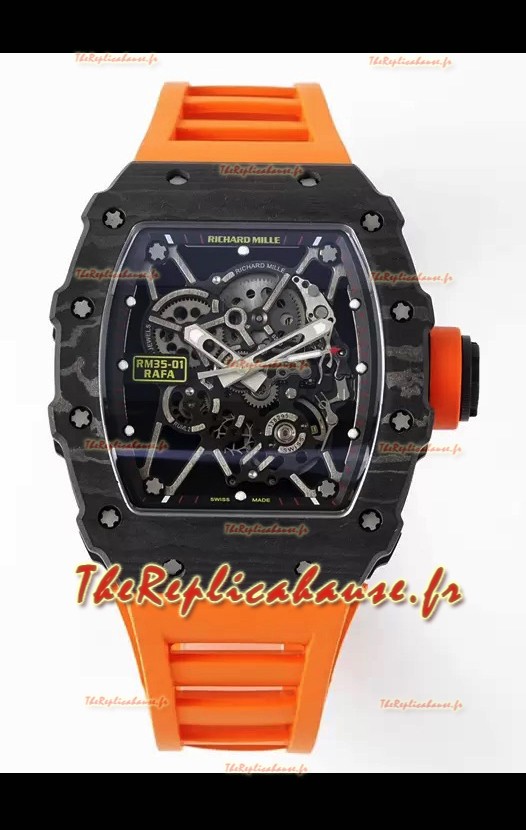 Richard Mille RM35-01 Rafael Nadal - Boîtier en fibre de carbone avec montre Super Clone Tourbillon Authentique 