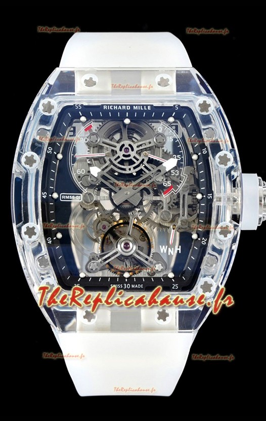 Richard Mille 56-01 Boîtier saphir transparent avec mouvement tourbillon suisse authentique Super Clone