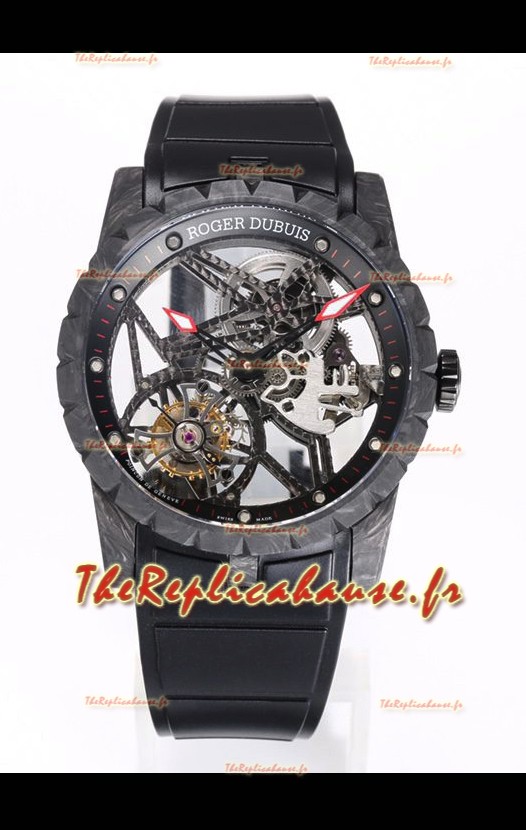 Roger Dubuis Excalibur Spider Flying Tourbillon Squelette Boîtier Carbone 42MM 1:1 Miroir Montre Suisse