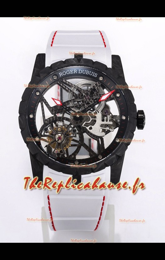 Roger Dubuis Excalibur Spider Flying Tourbillon Squelette Boîtier Carbone 42MM 1:1 Miroir Montre Suisse