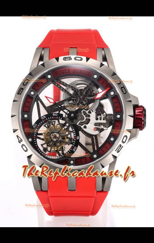 Roger Dubuis Excalibur Spider Flying Tourbillon Squelette Boîtier Titane 45MM 1:1 Miroir Montre Suisse