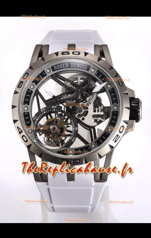 Roger Dubuis Excalibur Spider Flying Tourbillon Squelette Titanium Boîtier 45MM 1:1 Miroir Montre Suisse