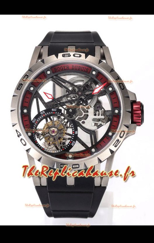 Roger Dubuis Excalibur Spider Flying Tourbillon Squelette Boîtier Titane 45MM 1:1 Miroir Montre Suisse