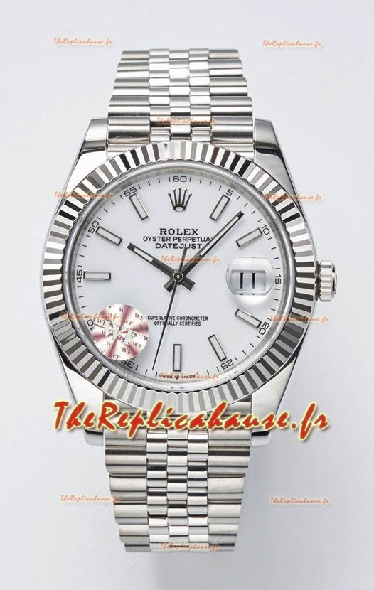 Réplique 1:1 Miroir de la montre suisse Rolex Datejust Cal.3235 en acier 904L 41MM - Cadran blanc 