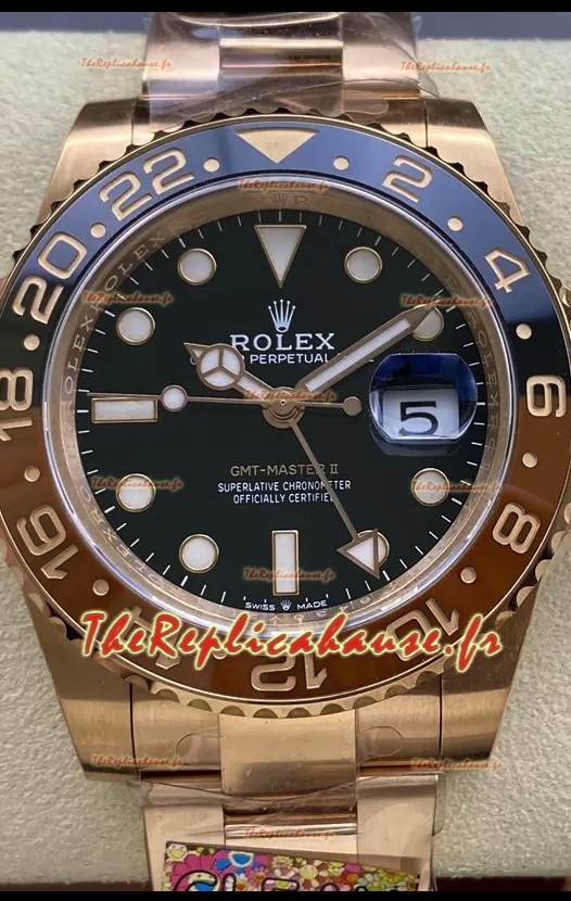Rolex GMT Masters II M126715CHNR Or Everose Réplique Suisse Montre Miroir 1:1 - Acier 904L 
