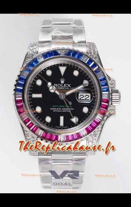 Rolex GMT Masters II Diamants Montre suisse en boîtier 904L - 1:1 Qualité Miroir