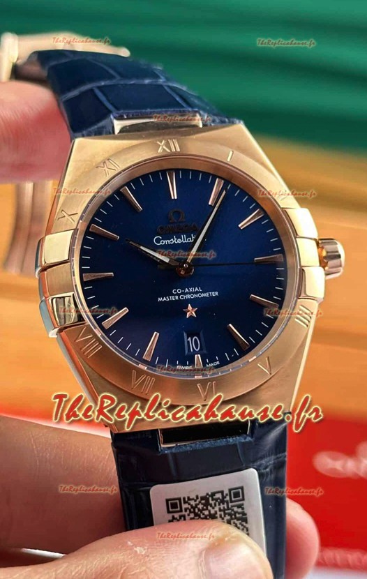 Omega Co-Axial Constellation 39MM Cadran or rose bleu Réplique miroir 1:1