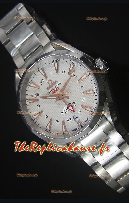Montre Suisse en Acier Inoxydable avec un Cadran Blanc Omega Seamaster COAX GMT 