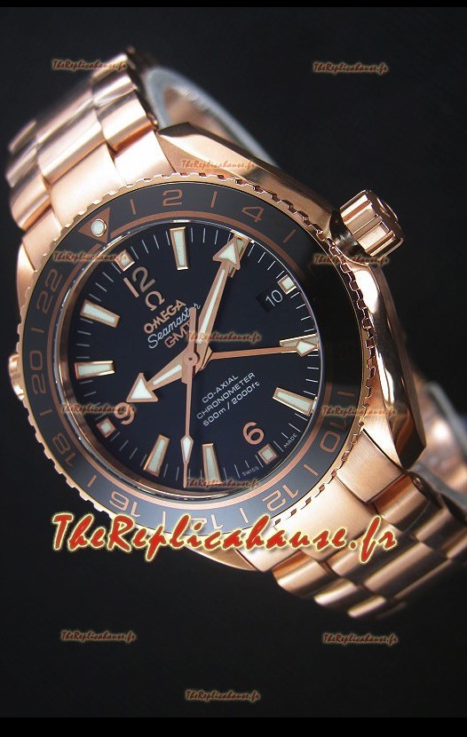 Omega Seamaster Planet Ocean 43.5MM GMT Montre Réplique 1:1 Miroir en Or Rose 43.5MM