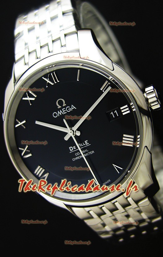Omega De-Ville Annual Calendar Bracelet en acier Montre Réplique Suisse 1:1 Miroir Édition cadran noir