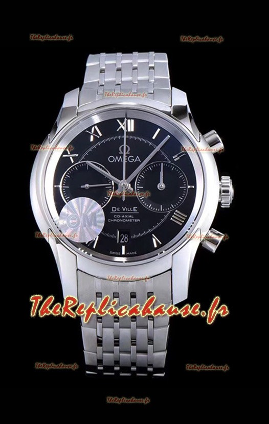 Chronographe Omega De Ville 1:1 Réplique de montre à miroir en cadran noir 42MM