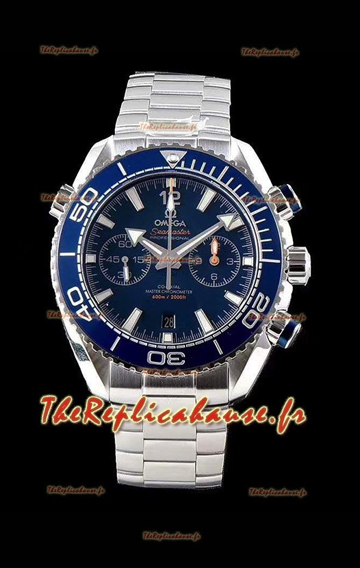 Chronographe Omega Planet Ocean 600M 904L Cadran bleu acier 1:1 Réplique de montre miroir 