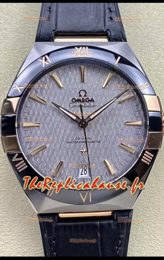 Omega Co-Axial Constellation 41MM Montre réplique 1:1 en acier 904L - Cadran gris 