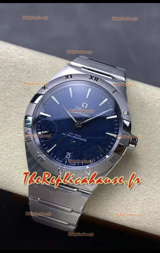 Omega Super Clone Co-Axial Constellation Cadran texturé bleu inoxydable Réplique Montre