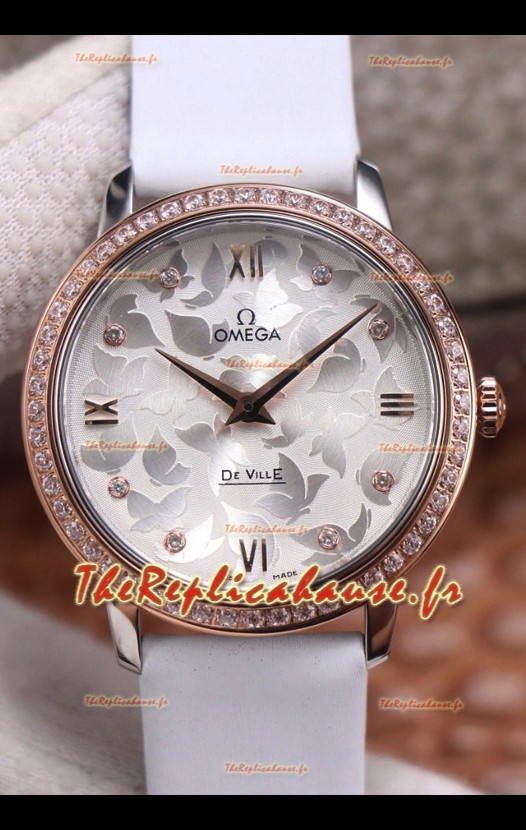 Omega De Ville Cadran Floral Mouvement à Quartz Suisse dans un boîtier deux tons - Cadran Acier