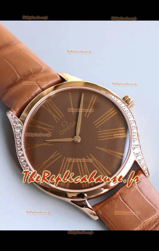 Omega De Ville Tresor Edition Montre Suisse à Quartz 36MM Boîtier Or Rose Cadran Marron