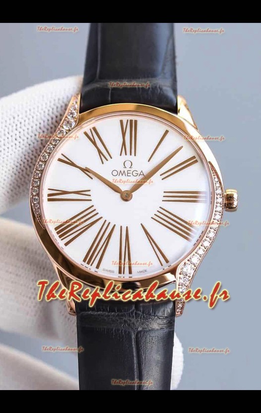 Omega De Ville Tresor Edition Montre à Quartz Suisse 36MM Boîtier Or Rose Cadran Blanc