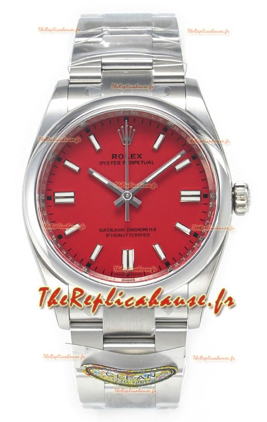 Rolex Oyster Perpetual Super Clone 36MM Mouvement Suisse Réplique Suisse Cadran Rouge