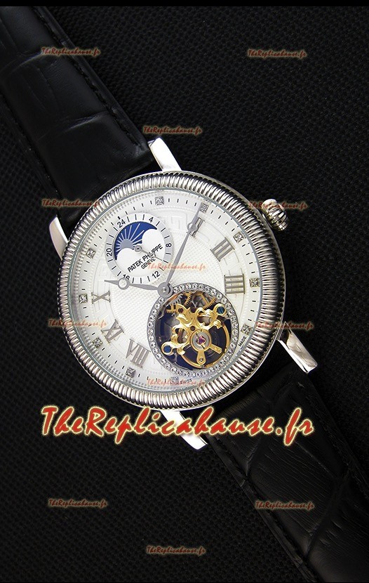 Montre Patek Philippe Japanese MoonPhase Tourbillon à Cadran Blanc Répliquée