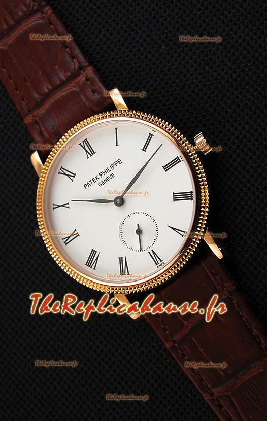 Montre Patek Philippe Calatrava Homme Japonaise Boîtier Jaune Or avec Bracelet Marron
