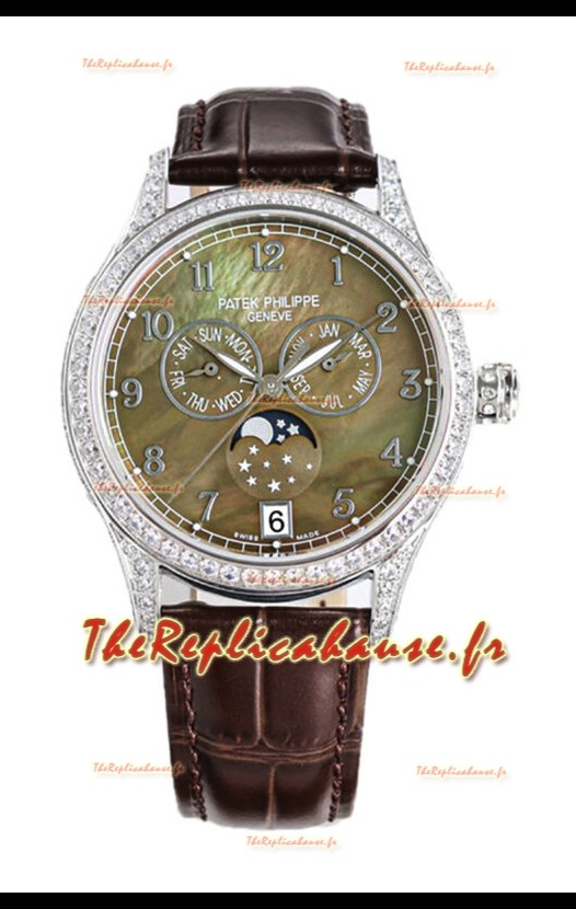 Patek Philippe Complications 4948G Quantième Annuel Phase de Lune Cadran Perle Or Blanc Réplique Suisse 