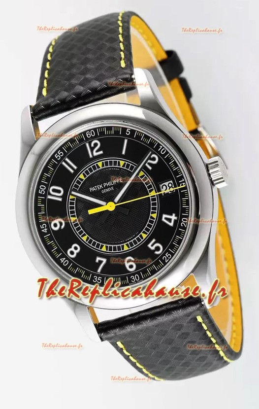 Patek Philippe Calatrava 6007 Cadran noir Aiguilles jaunes Boîtier acier 904L Montre réplique 1:1