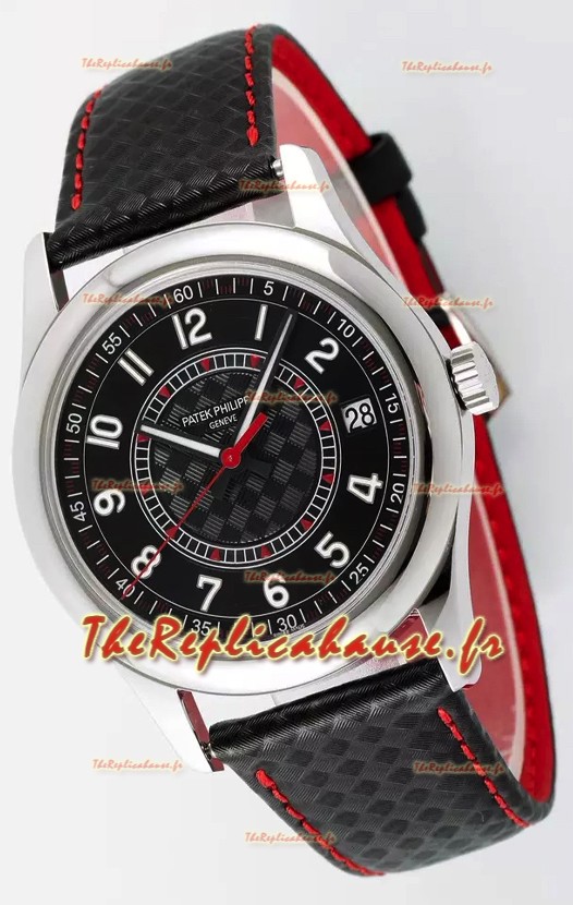 Patek Philippe Calatrava 6007 Cadran noir Aiguilles rouges Boîtier acier 904L Montre réplique 1:1