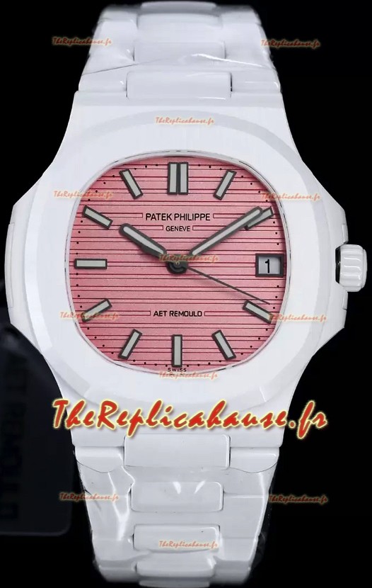 Patek Philippe Nautilus 5711 AET remoulé Edition Céramique Blanche Cadran Rose Suisse Réplique Montre