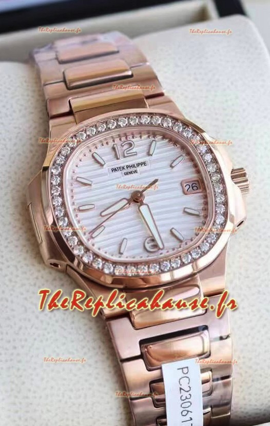 Patek Philippe Nautilus 7010/1GR-011 32MM Réplique 1:1 - Lunette sertie de diamants véritables 