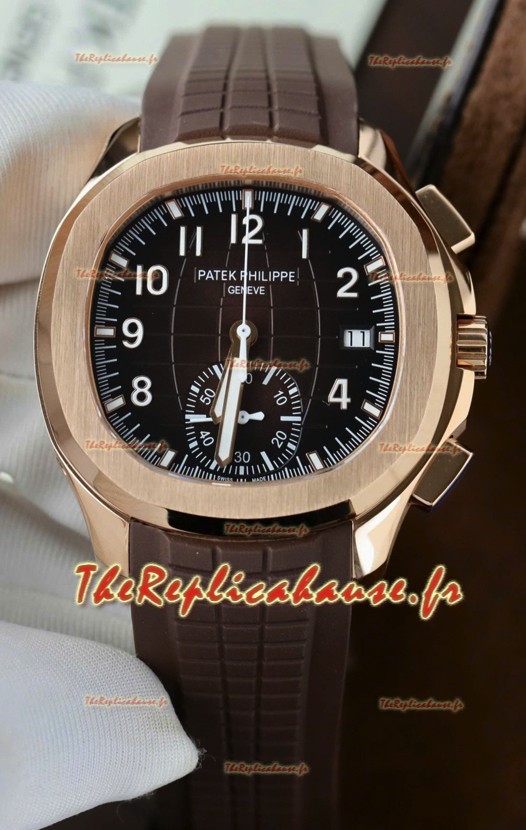 Patek Philippe Aquanaut Super Clone 5968 Chronographe avec boîtier en or rose et cadran marron