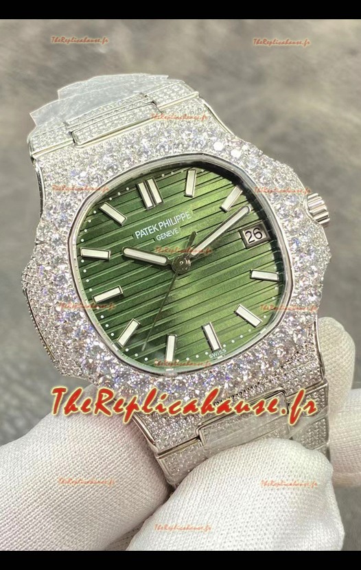 Patek Philippe Super Clone Nautilus 5711/1A-014 Édition sertie de diamants Cadran vert