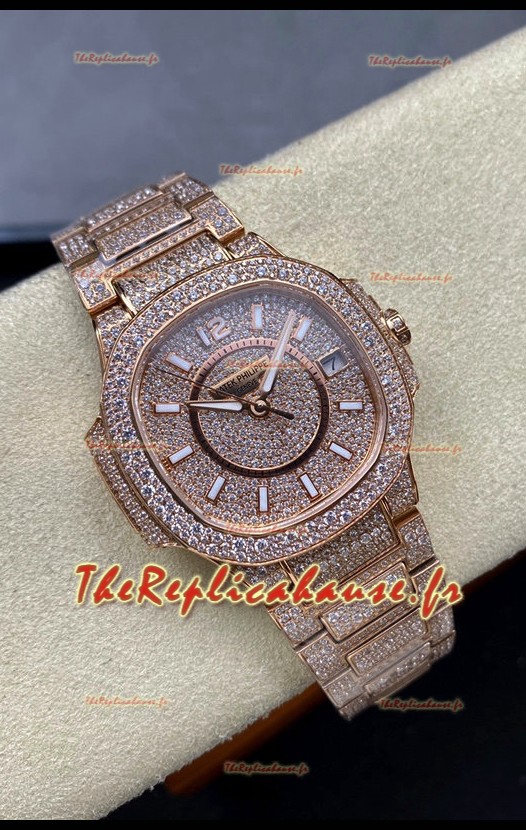 Patek Philippe Nautilus 7010 Sertie Diamants Or Rose 32MM Réplique 1:1 - Diamants véritables