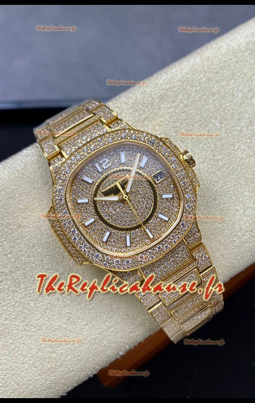 Patek Philippe Nautilus 7010 Serti de diamants Or jaune 32MM Réplique 1:1 - Diamants véritables