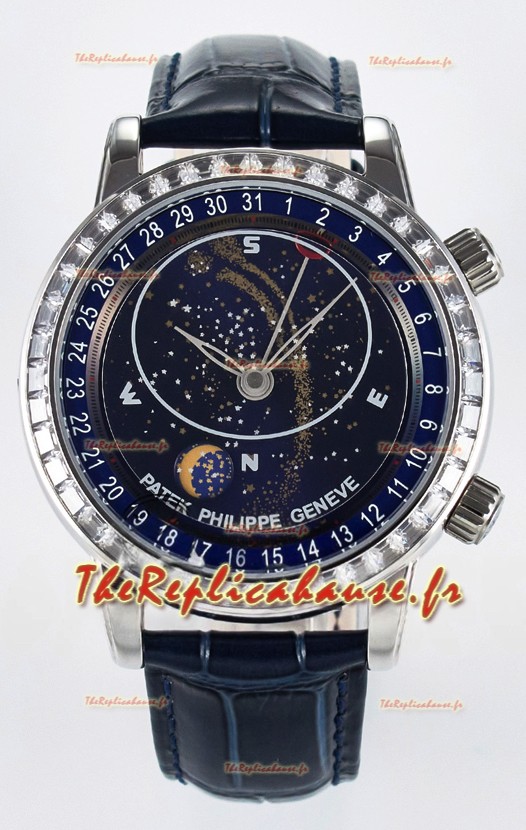 Patek Philippe 6104 Montre Grandes Complications Superclone en acier inoxydable - lunette diamants 