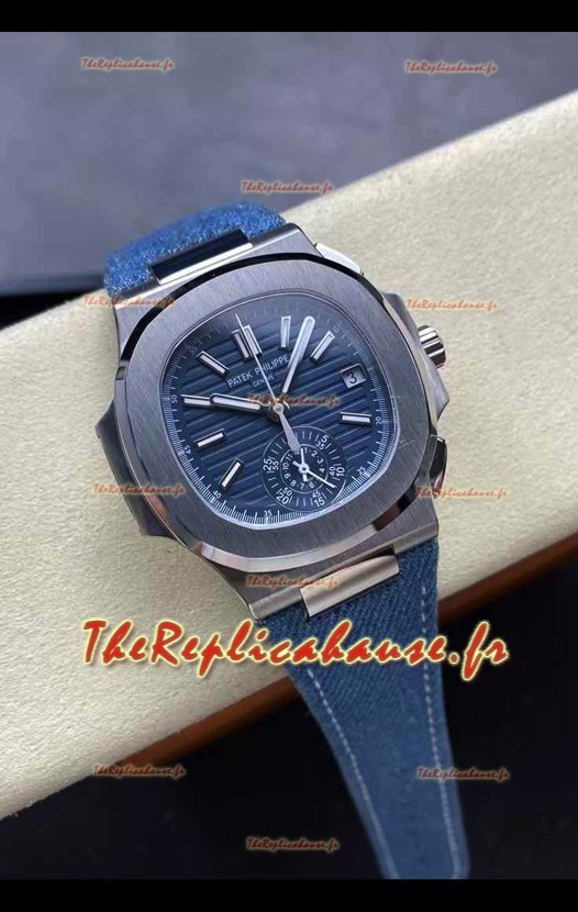 Patek Philippe Nautilus 5980/60G-001 Boîtier acier 904L, cadran bleu, bracelet tissu - Réplique 1:1 