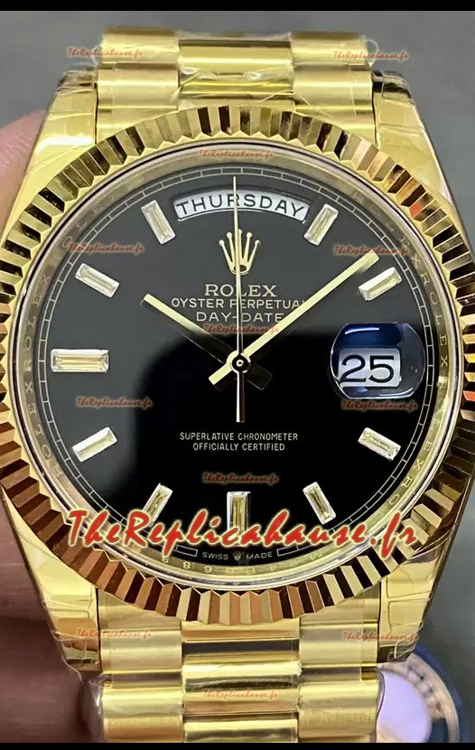 Rolex Day Date Presidential Montre en or jaune 18 carats 40 mm - Cadran noir Qualité miroir 1:1