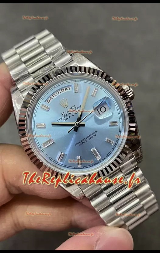 Rolex Day Date Presidential Montre en acier inoxydable ICE cadran bleu 40MM - Qualité miroir 1:1
