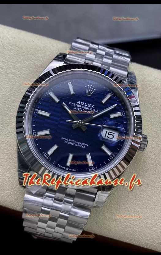 Rolex Datejust Mouvement Cal.3235 Réplique 1:1 Acier 904L 41MM - Cadran à motifs cannelés bleu