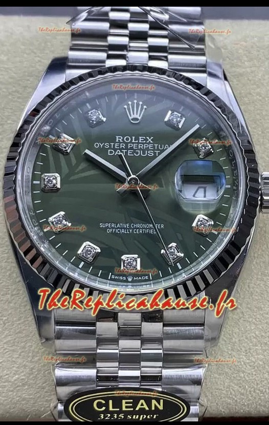 Rolex Datejust Mouvement Cal.3235 Réplique 1:1 Acier 904L 36MM - Cadran à motif palmier vert