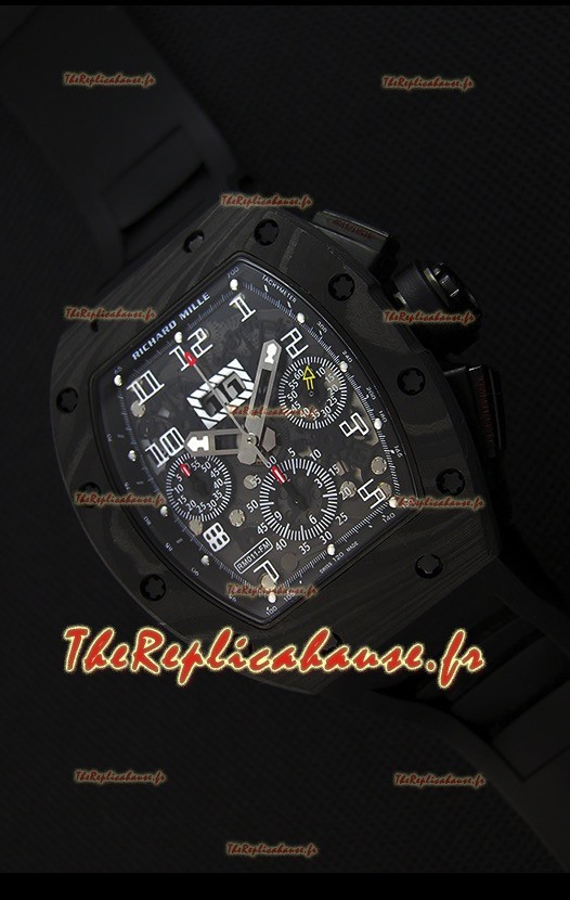Montre Richard Mille RM011-FM Felipe Massa Boîtier monobloc en carbone noir forgé avec Bracelet Noir