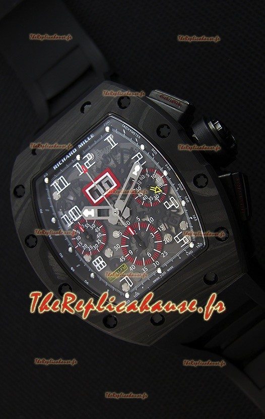 Montre Richard Mille RM011-FM Felipe Massa Boîtier monobloc en carbone noir forgé avec Bracelet Noir