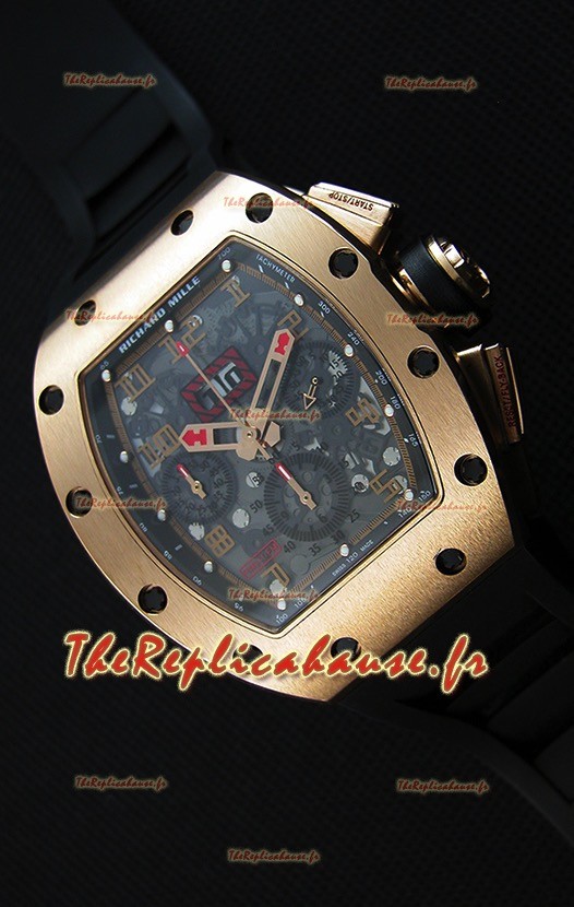 Montre Richard Mille RM011-FM Felipe Massa Boîtier en titane plaqué or rose avec Bracelet Noir