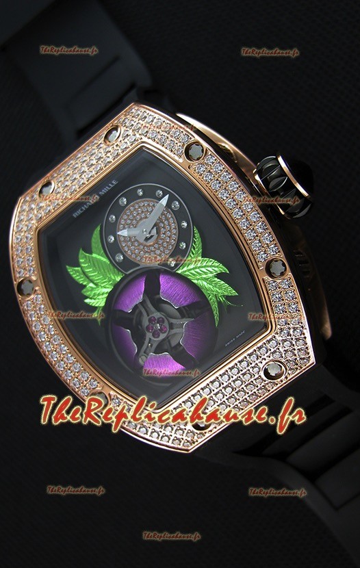 Montre Richard Mille 19-02 Tourbillon Fleur Suisse Boîtier en Rose Or Répliquée 