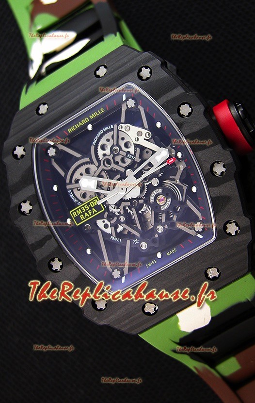 Richard Mille RM35-02 Rafael Nadal Boîtier forgé carbone avec bracelet de camouflage en caoutchouc 