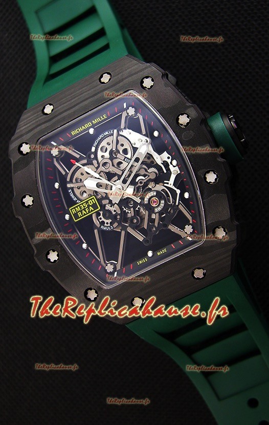 Richard Mille RM35-01 Rafael Nadal Boîtier forgé carbone avec Sangle Verte 