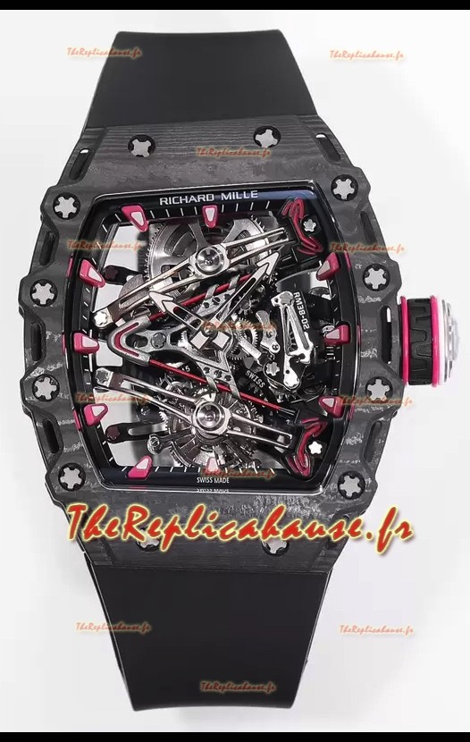 Richard Mille RM38-02 Boîtier carbone Bubba Watson Mouvement tourbillon caoutchouc noir Réplique miroir 1:1