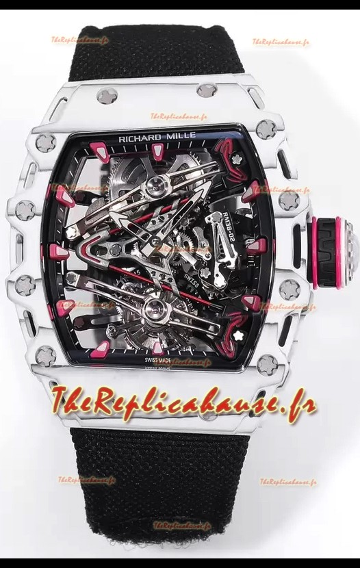 Richard Mille RM38-02 Boitier carbone Bubba Watson Mouvement Tourbillon Nylon noir Réplique miroir à l'échelle 1:1